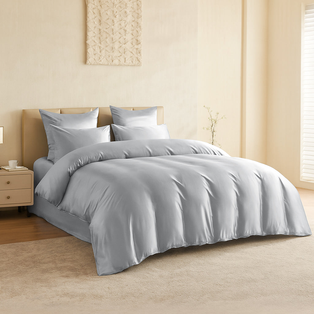 Silver, Light Grey Silk Bedding