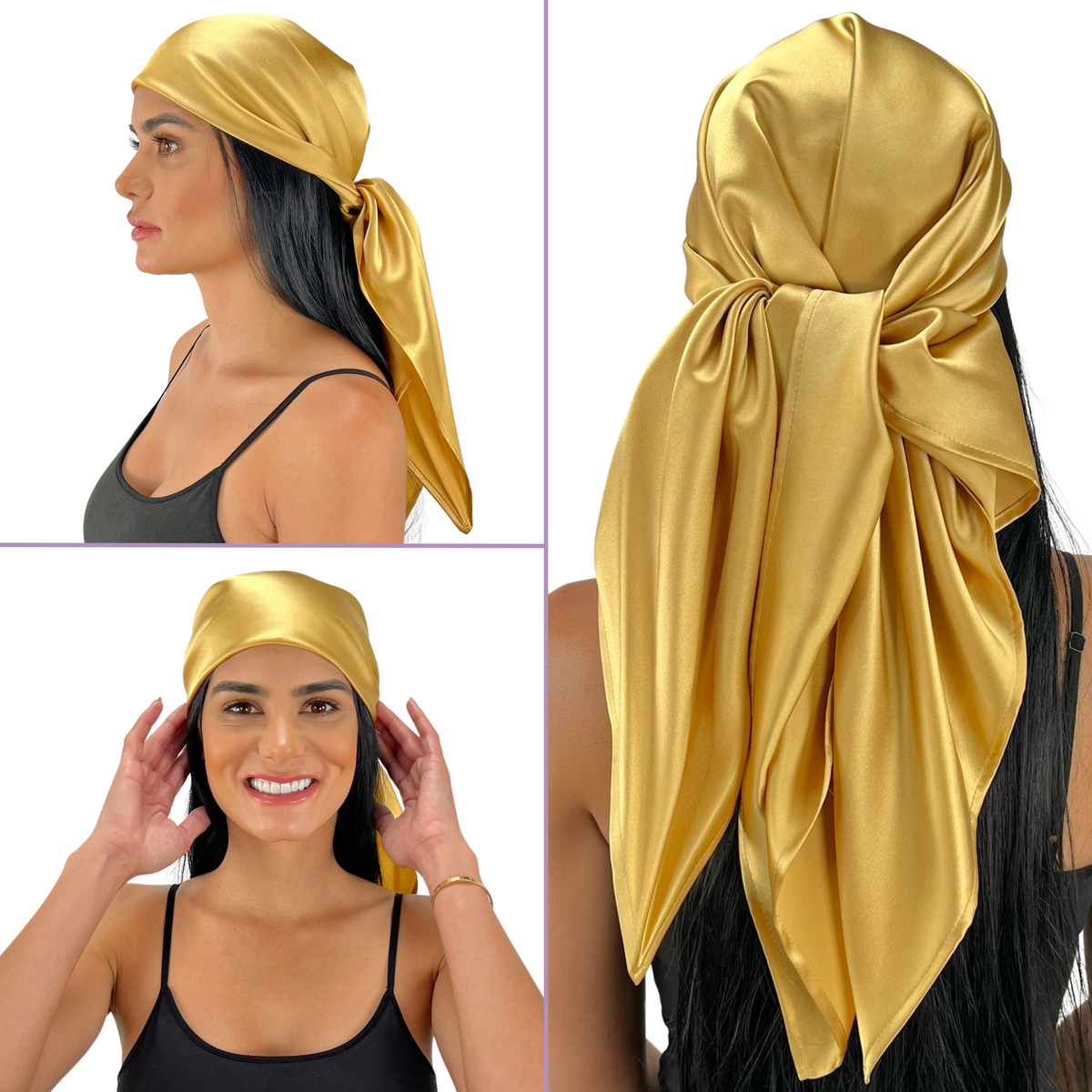 Silk Square Head Scarf - Gold