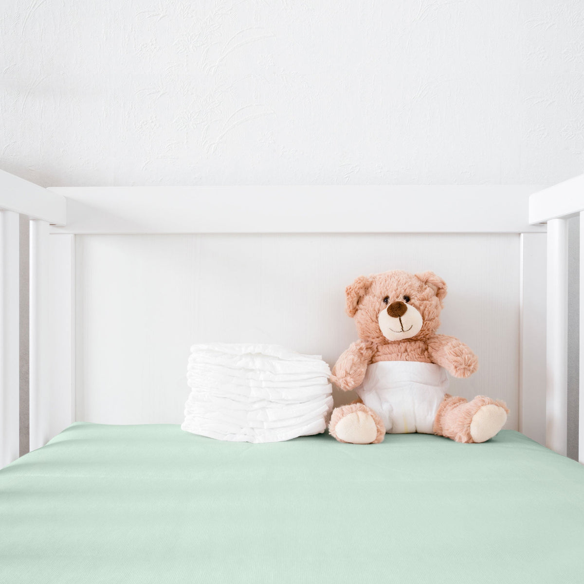  Mulberry Park Silks Silk Crib &amp; Toddler Fitted Sheet Mattress Green with Teddy Bear