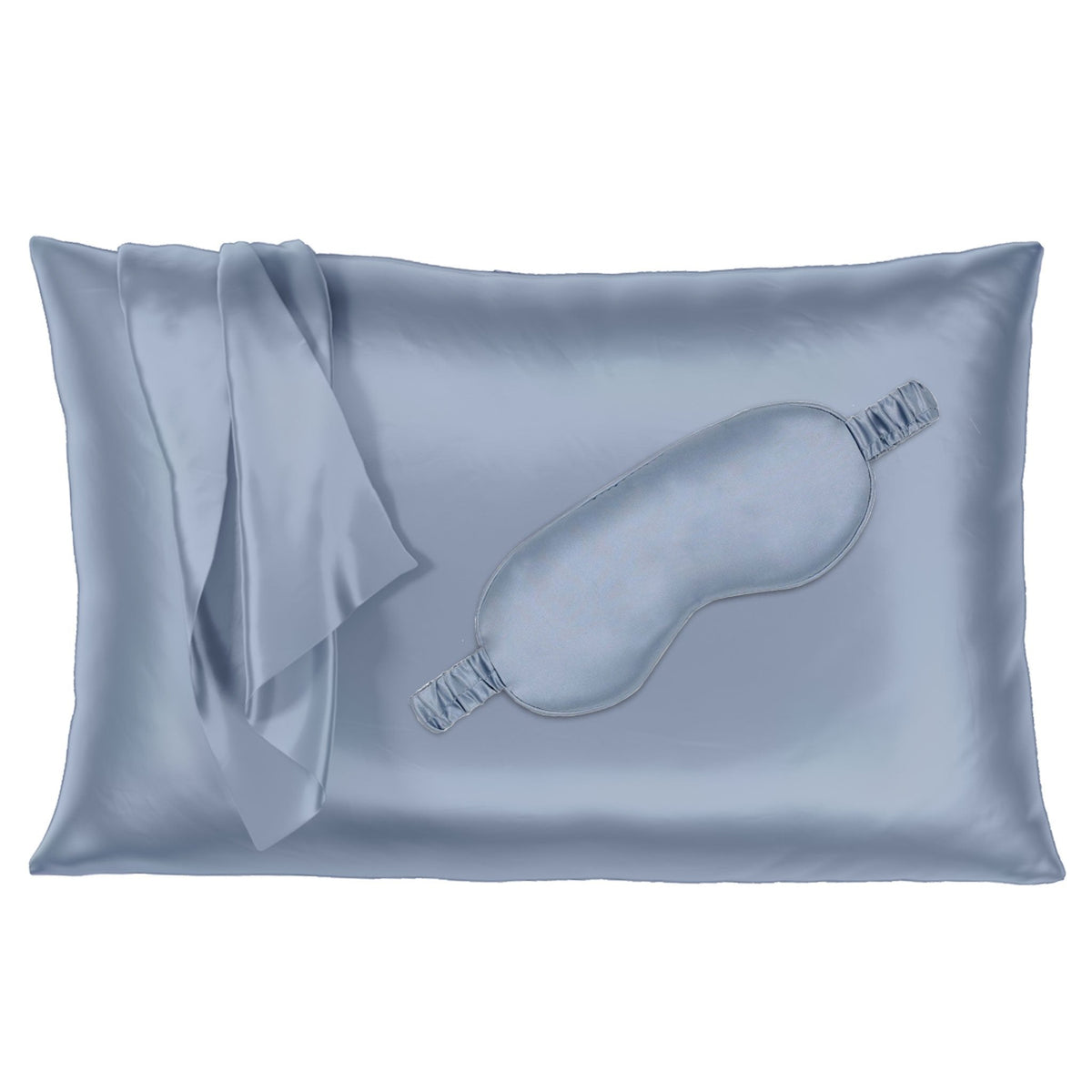 22 Momme Silk Pillowcase &amp; Sleep Mask Gift Set - Steel Blue