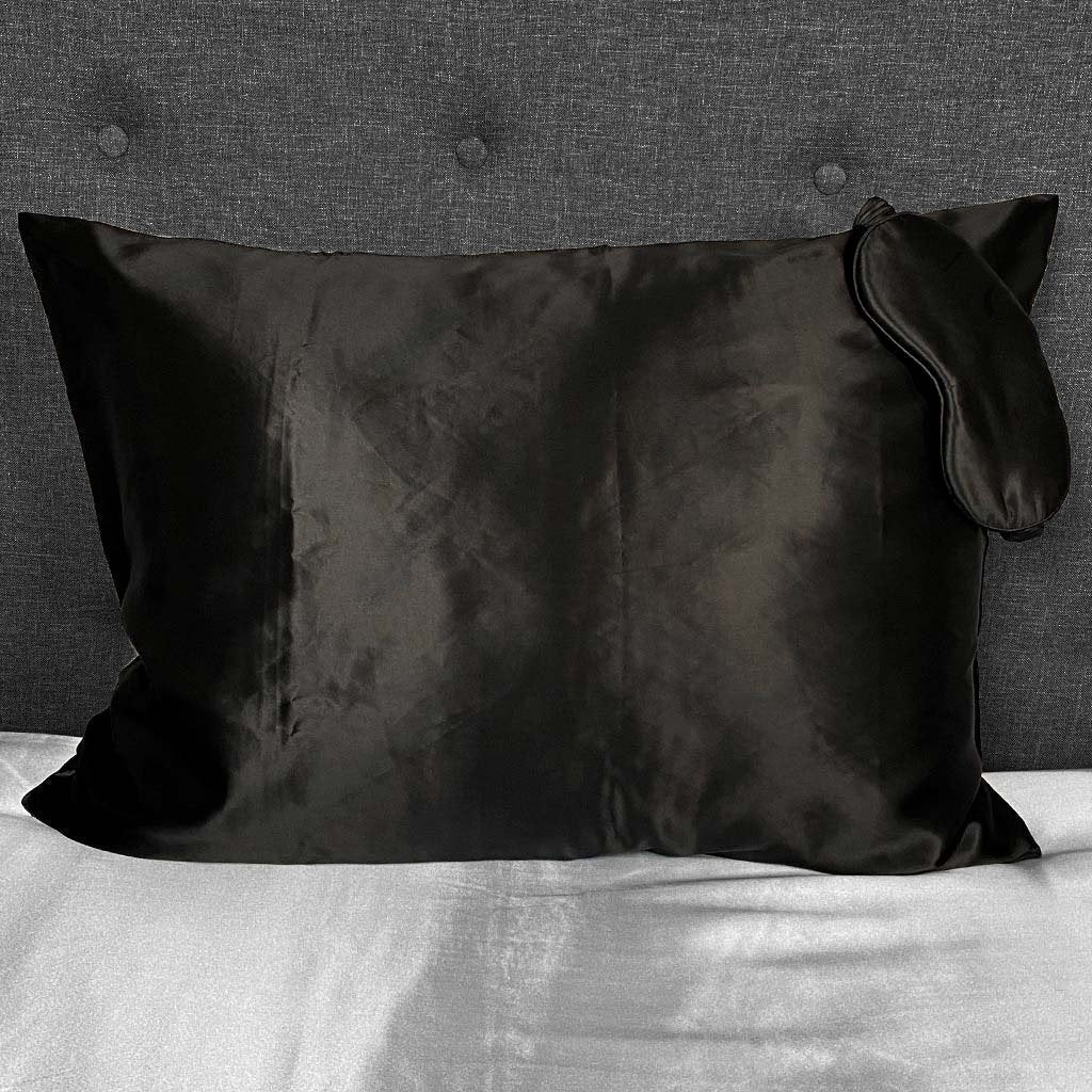 22 Momme Silk Pillowcase &amp; Sleep Mask Gift Set - Black