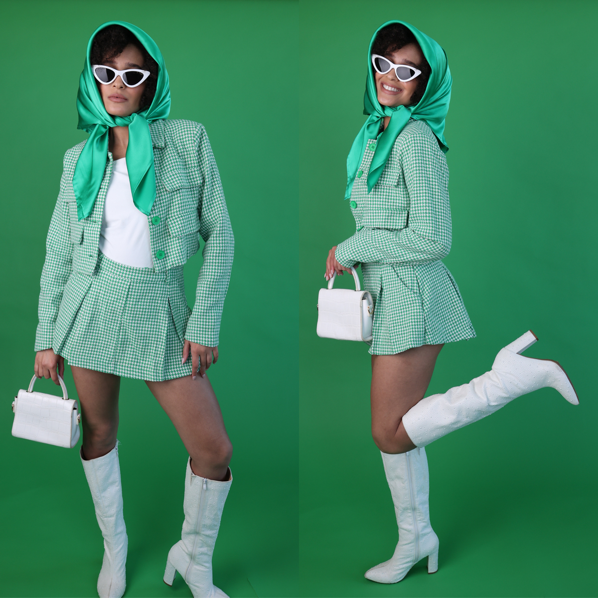 Silk Square Head Scarf - Emerald