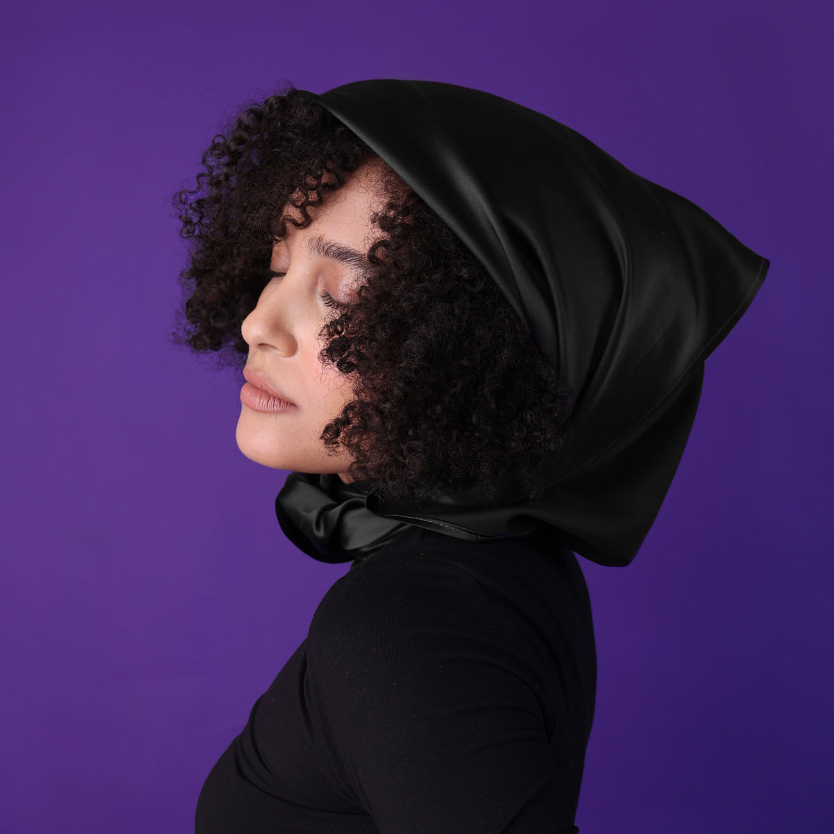 Silk Square Head Scarf - Black