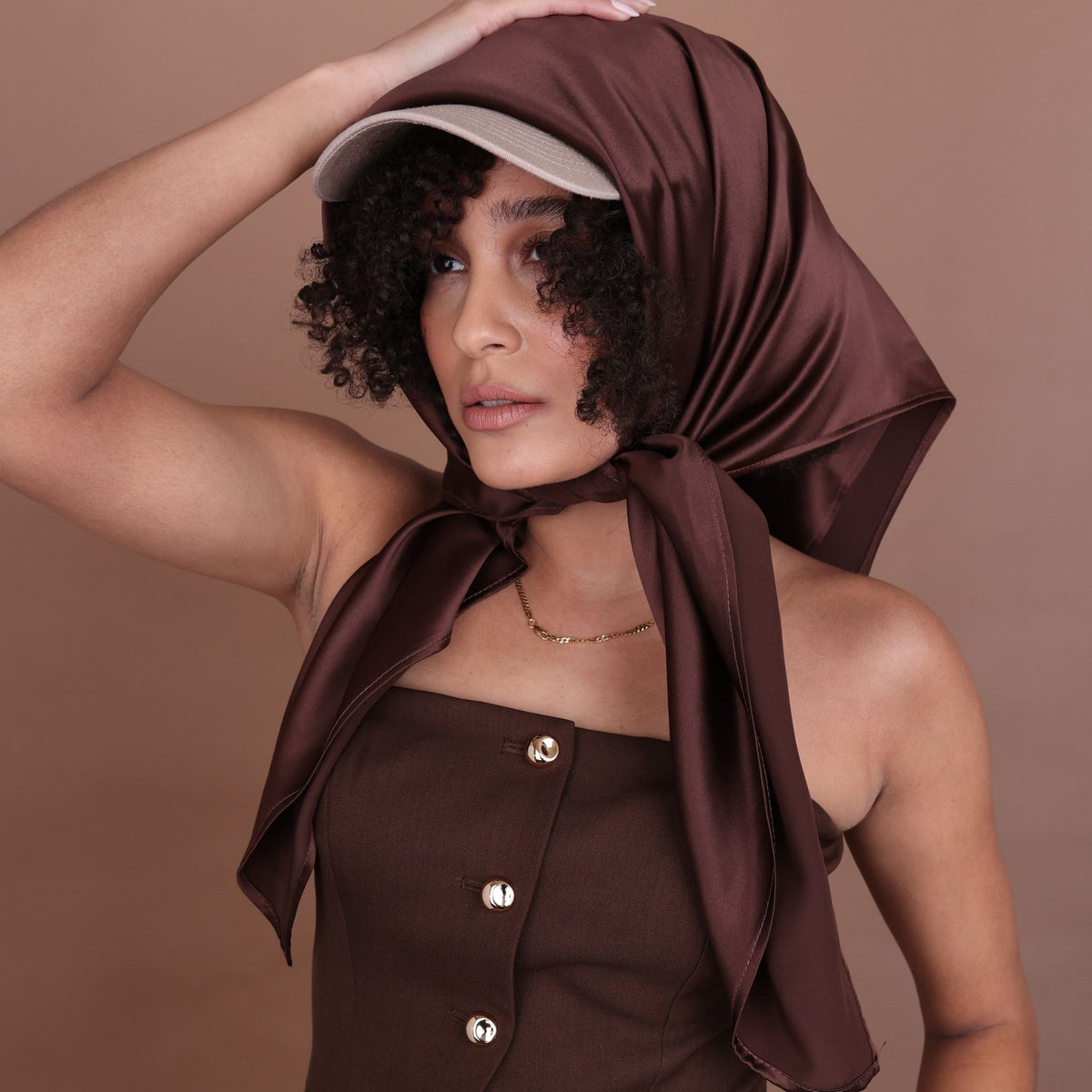 Silk Square Head Scarf - Chocolate