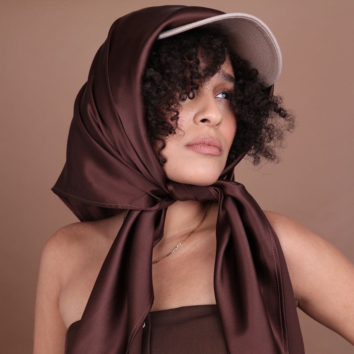 Silk Square Head Scarf - Chocolate