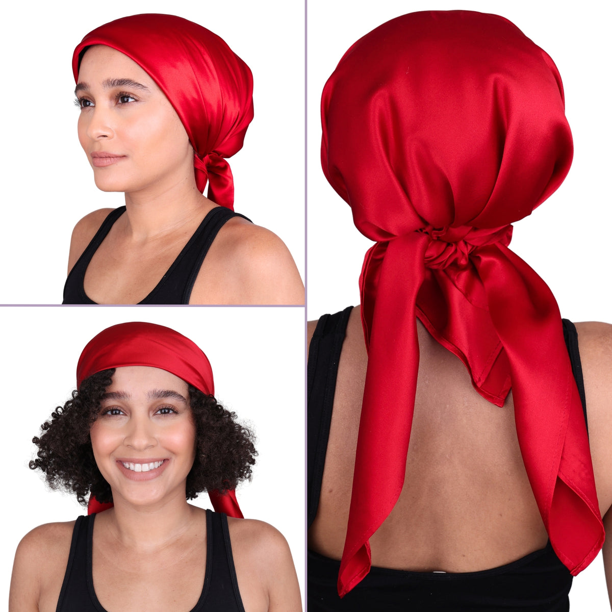Silk Square Head Scarf - Red