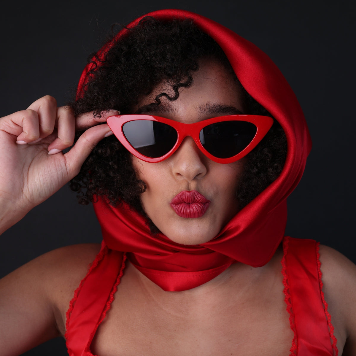 Silk Square Head Scarf - Red