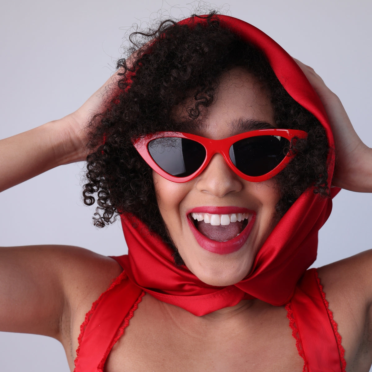 Silk Square Head Scarf - Red