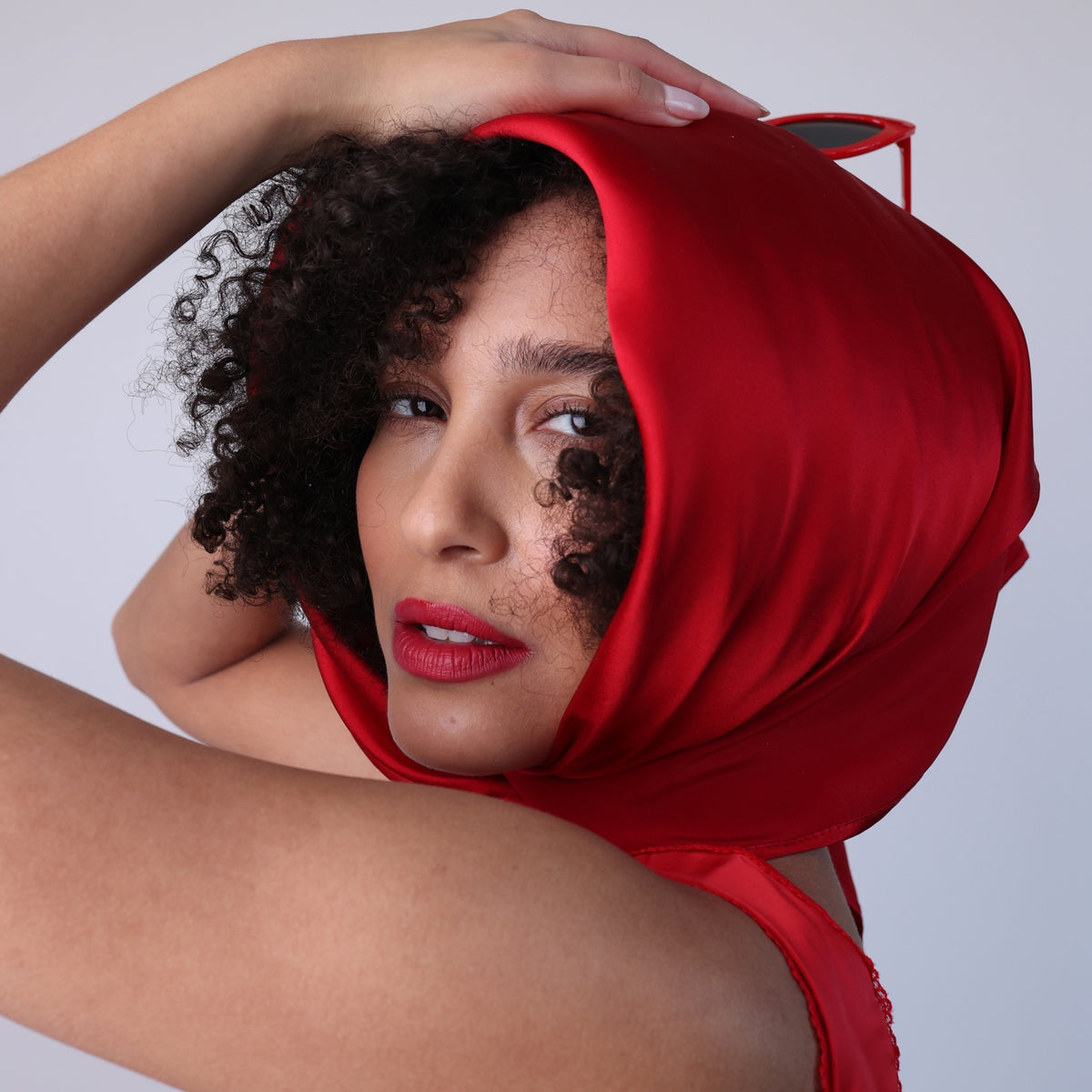 Silk Square Head Scarf - Red