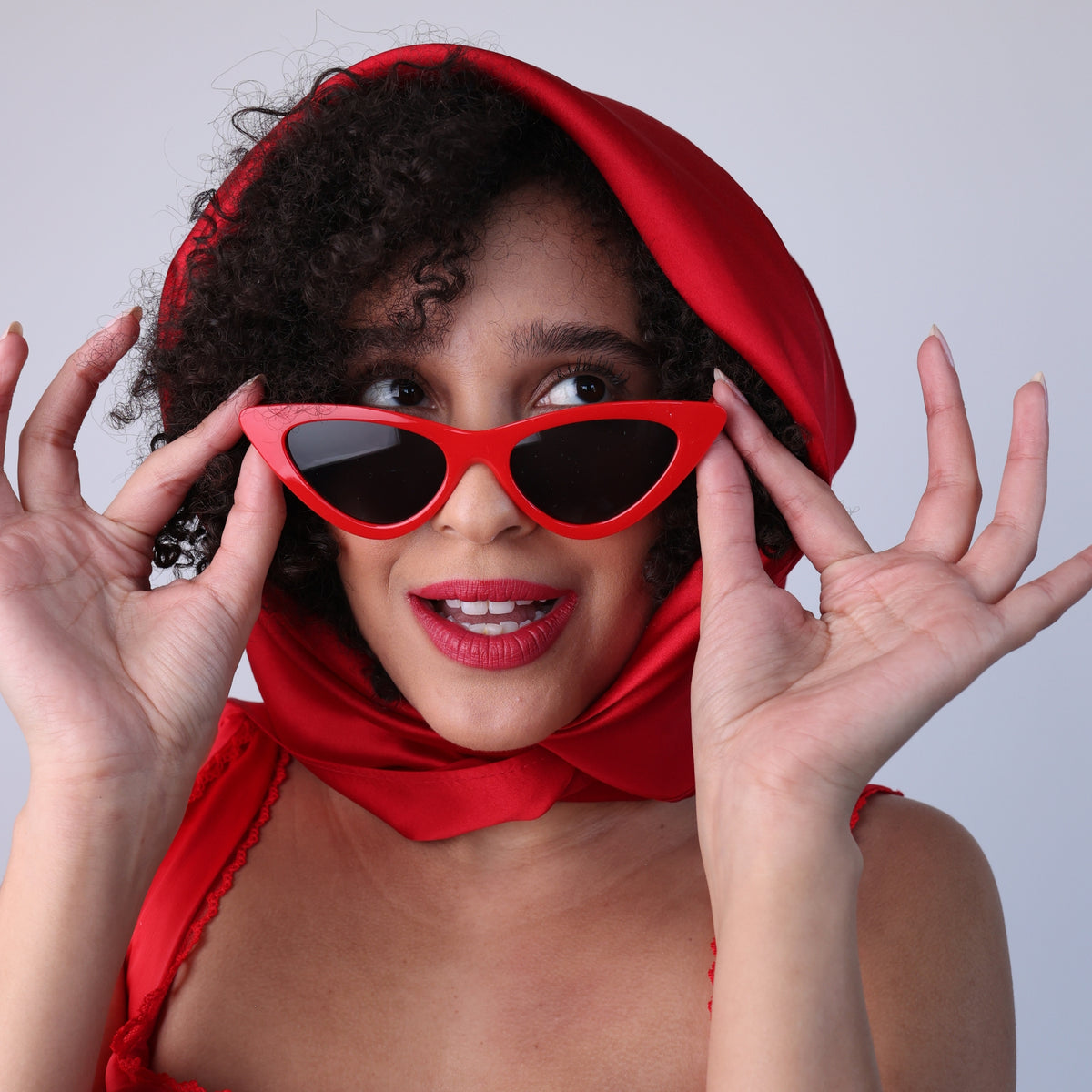 Silk Square Head Scarf - Red