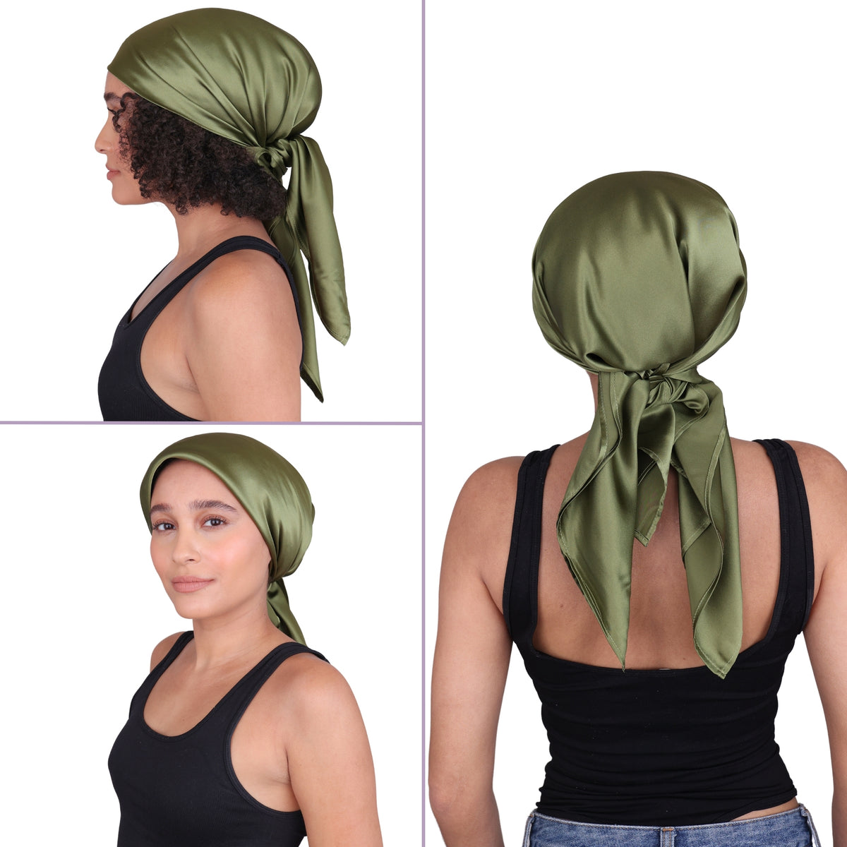 Silk Square Head Scarf - Olive