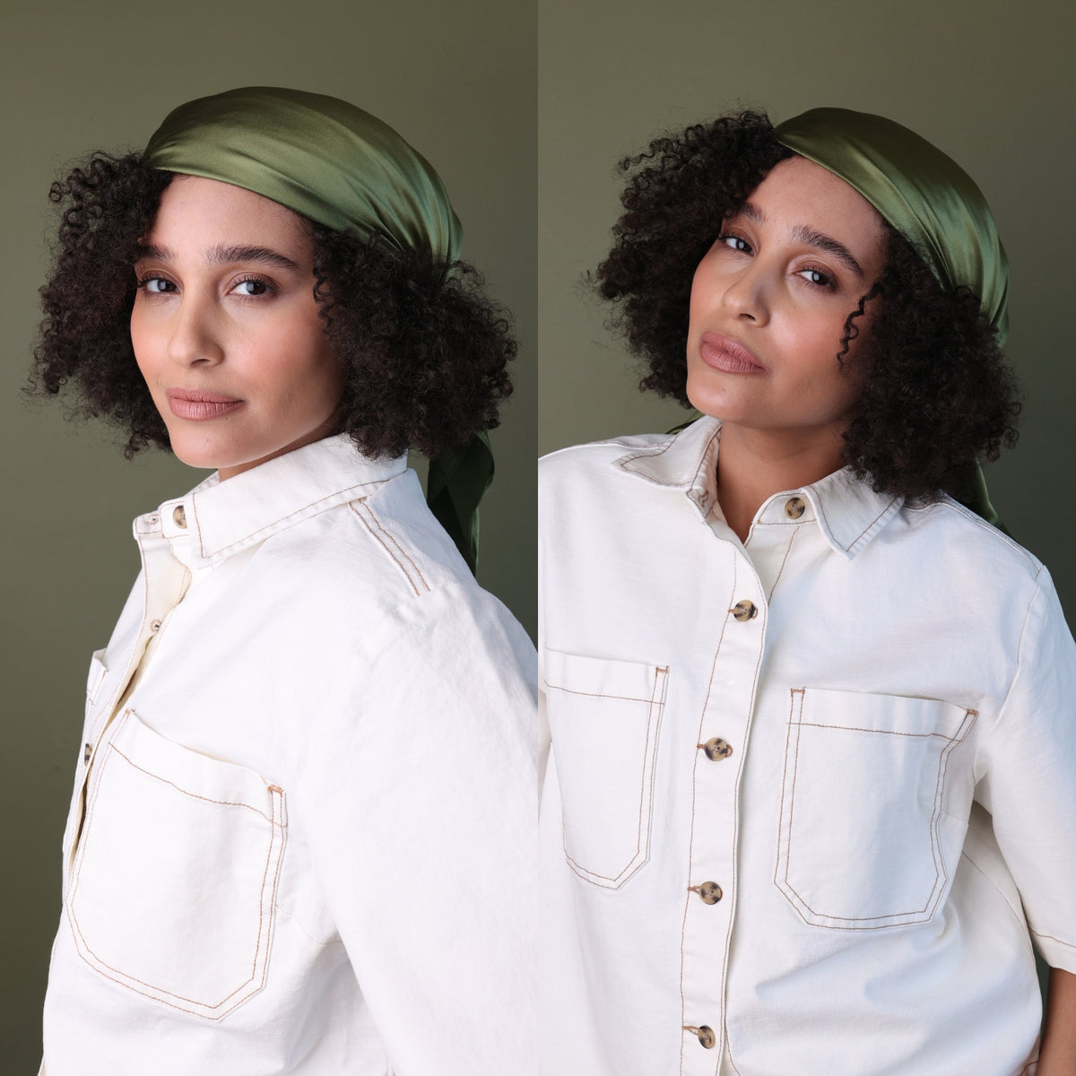 Silk Square Head Scarf - Olive