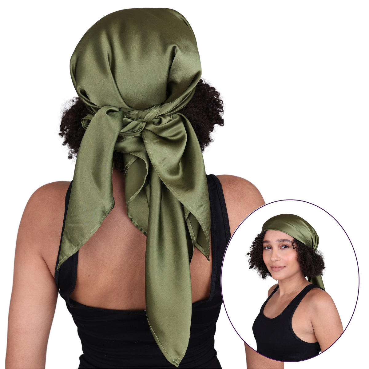 Silk Square Head Scarf - Olive