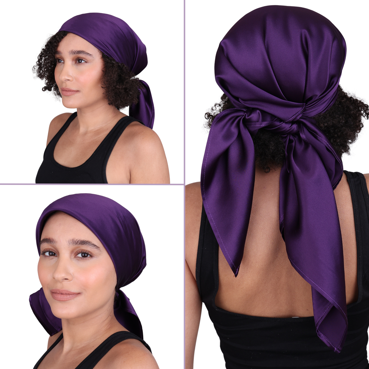 Silk Square Head Scarf - Plum