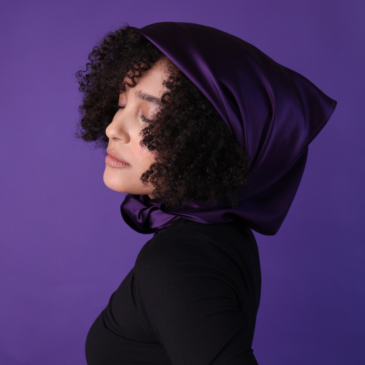 Silk Square Head Scarf - Plum