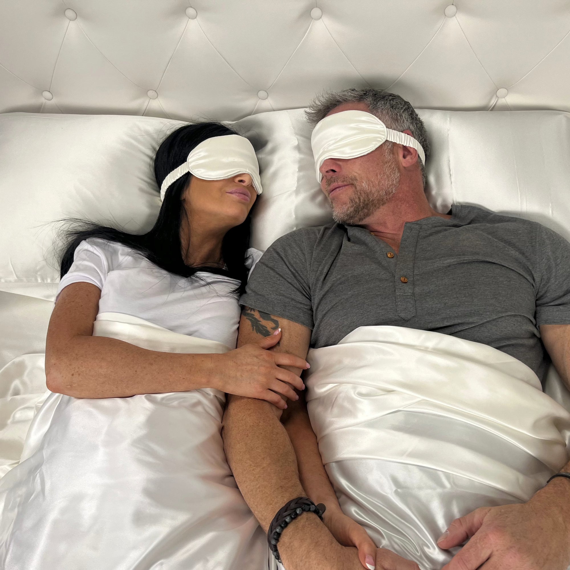 Mulberry park silks 22 momme silk sleep mask in Ivory with adjustable strap for comfortable sleep 