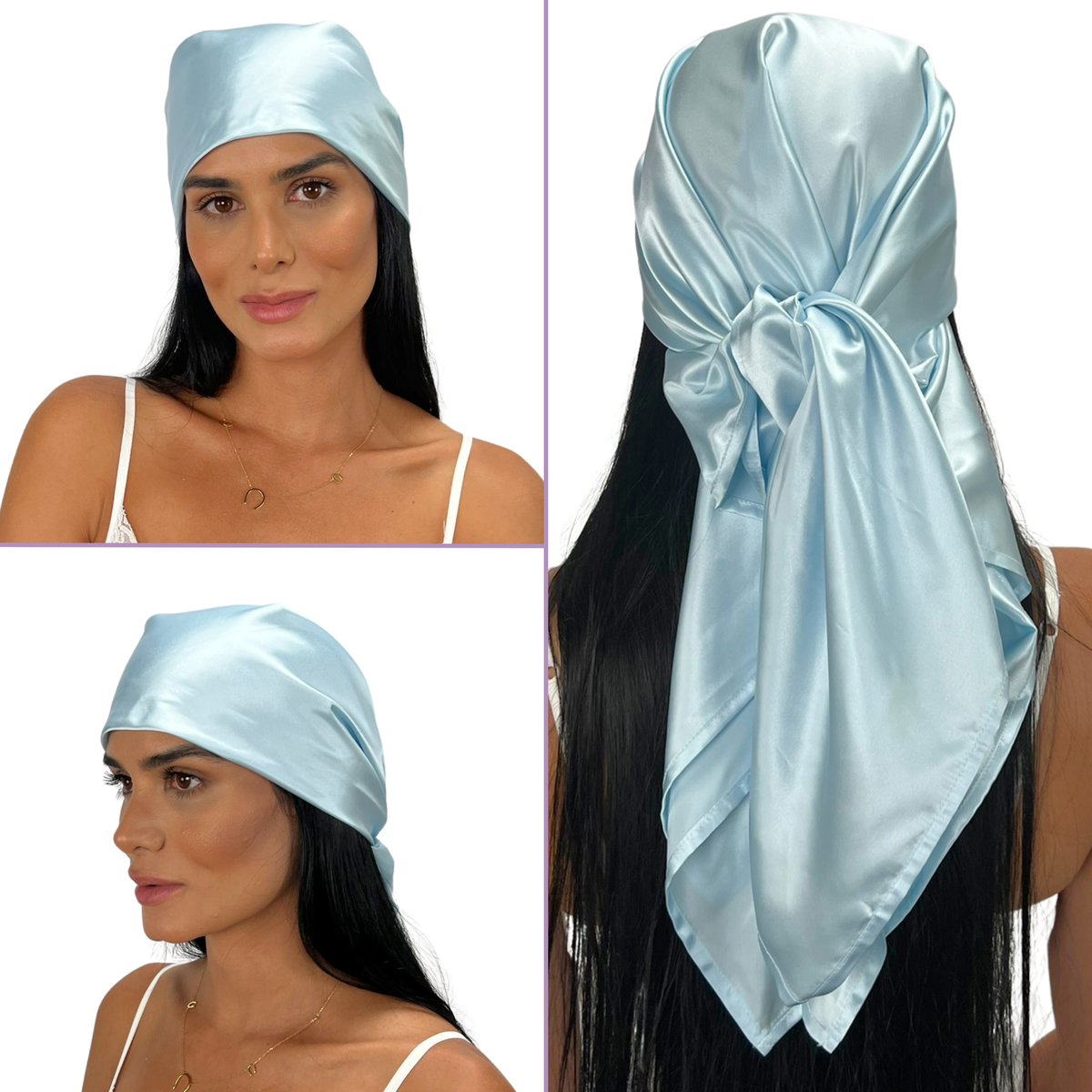 Silk Square Head Scarf - Blue