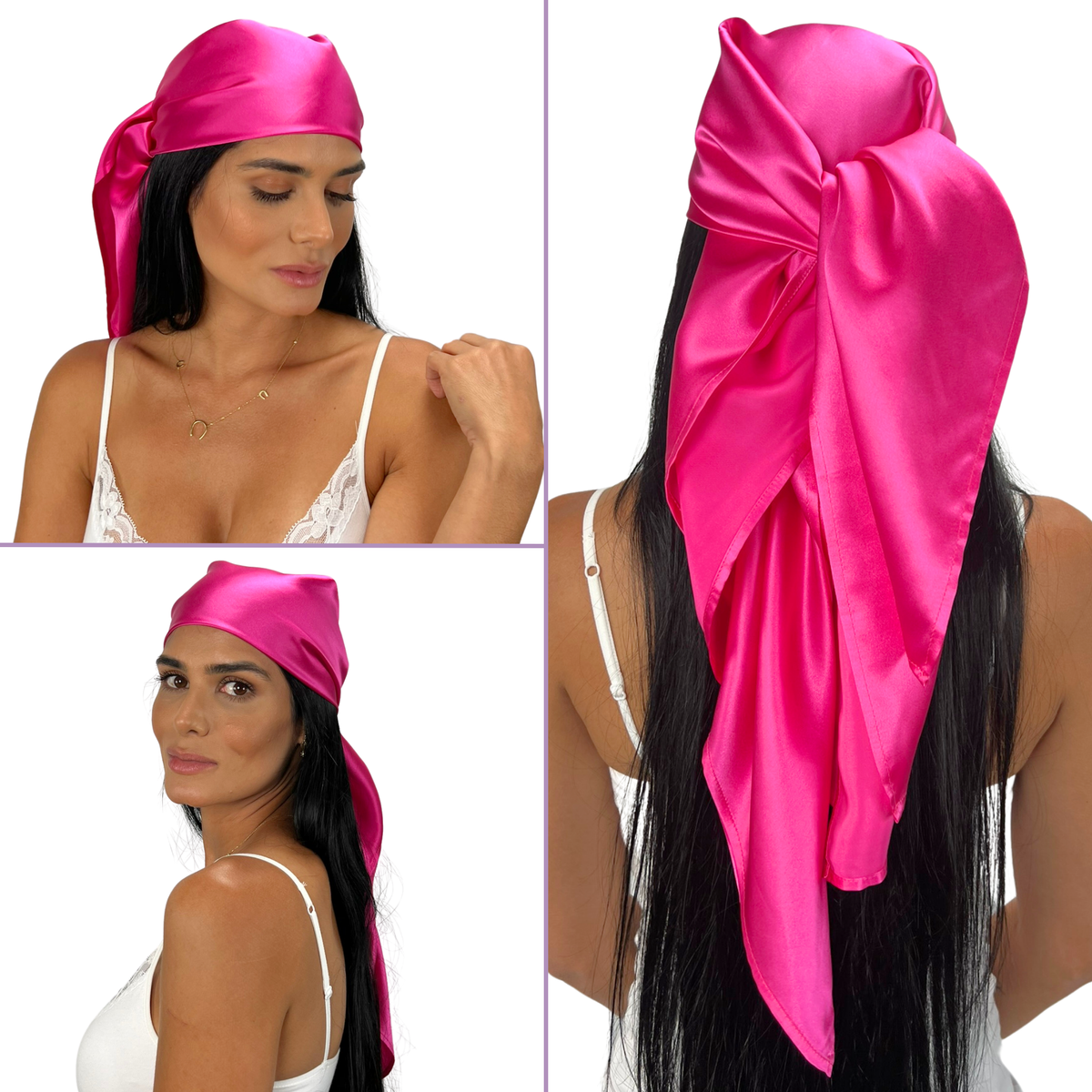 Silk Square Head Scarf - Magenta