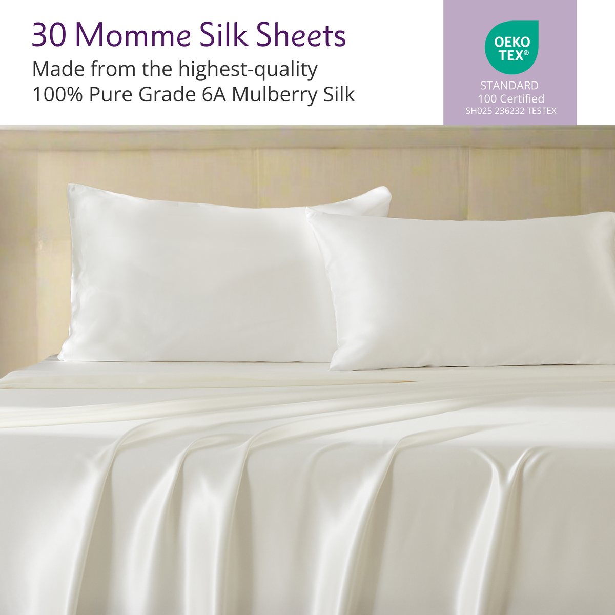Mulberry Park Silks 100% pure 6A grade ivory luxurious bed sheets with matching pillowcase