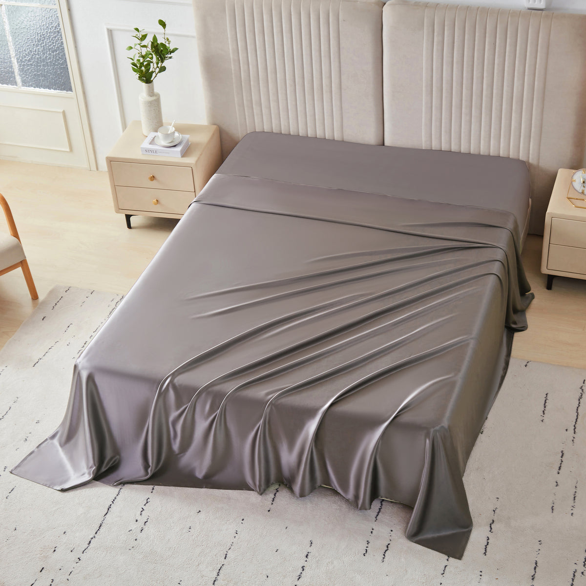 22 Momme Silk Flat Sheet - Gunmetal