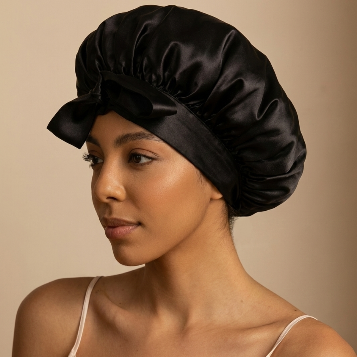 Silk Short Reversible Bonnet - Black