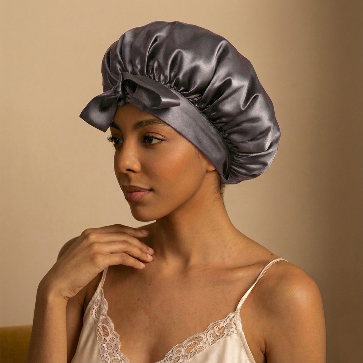 Silk Short Reversible Bonnet - Gunmetal