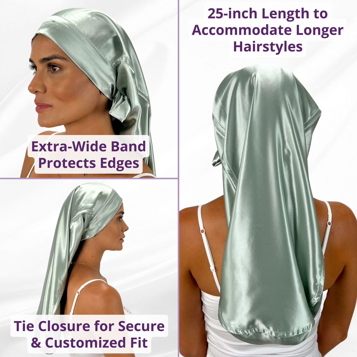 Silk Long Hair Reversible Bonnet - Sage