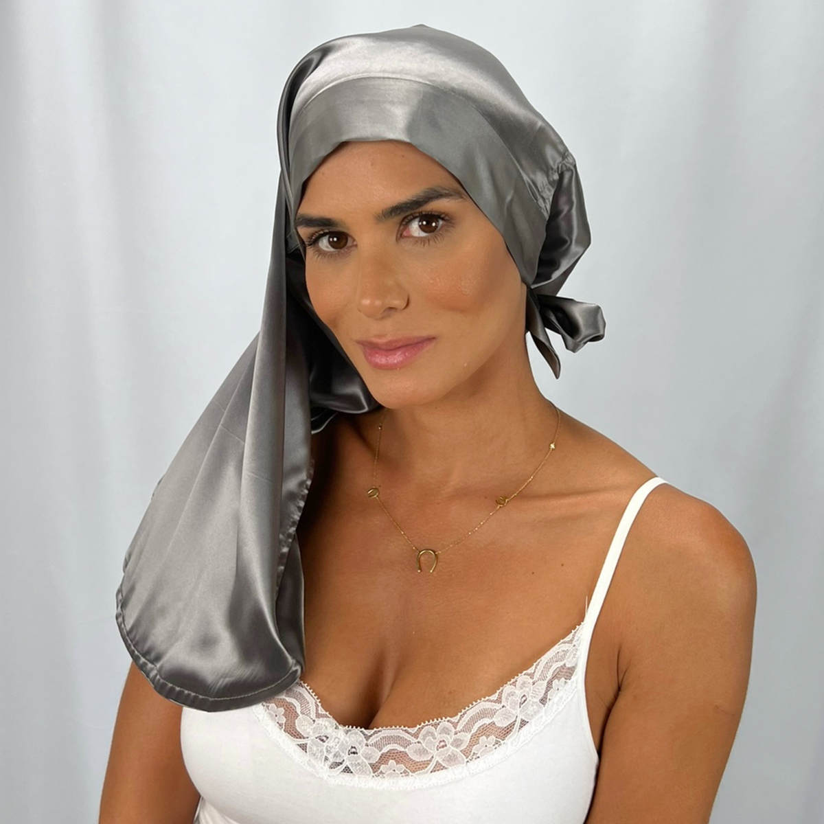 Silk Long Hair Reversible Bonnet - Gunmetal