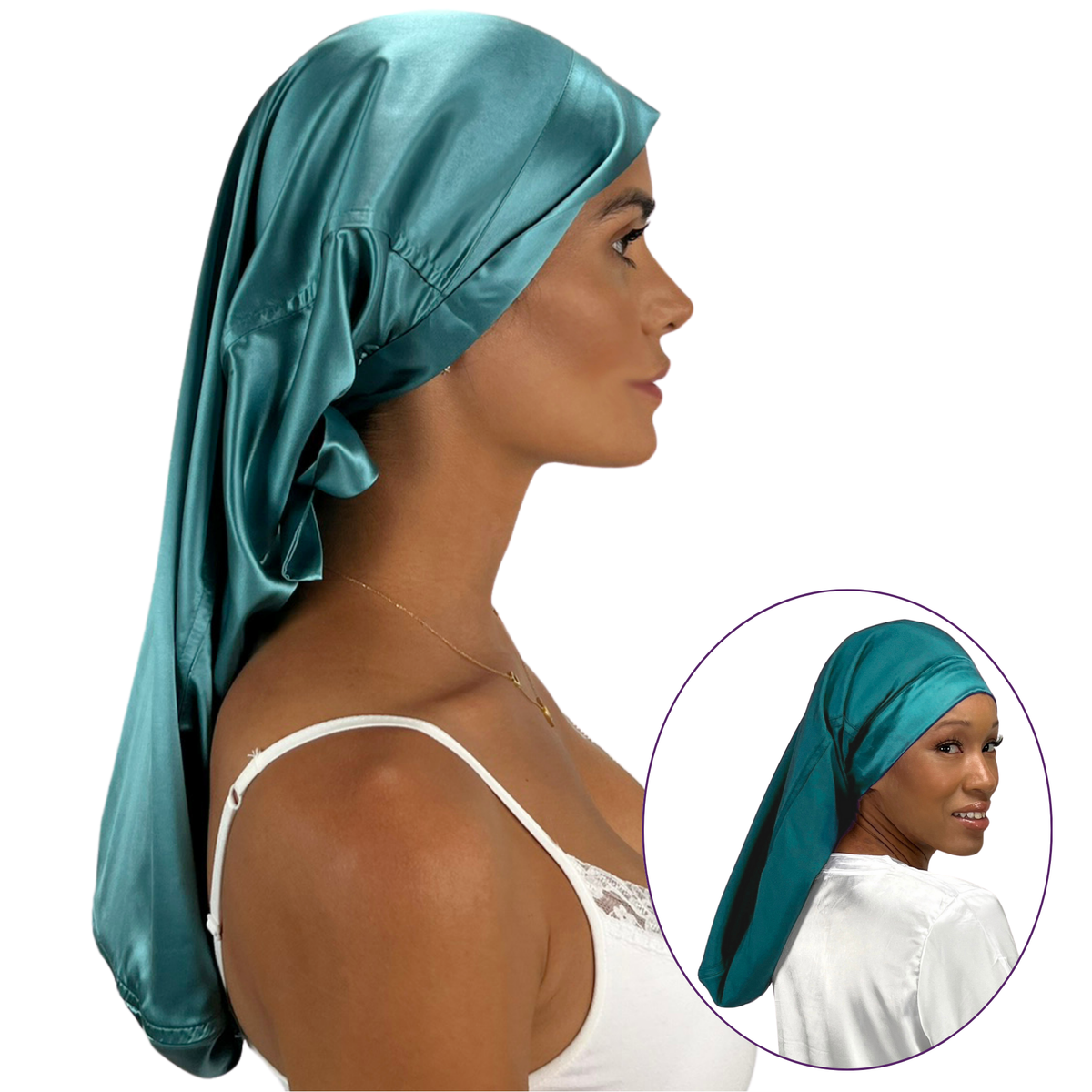 Silk Long Hair Reversible Bonnet - Teal