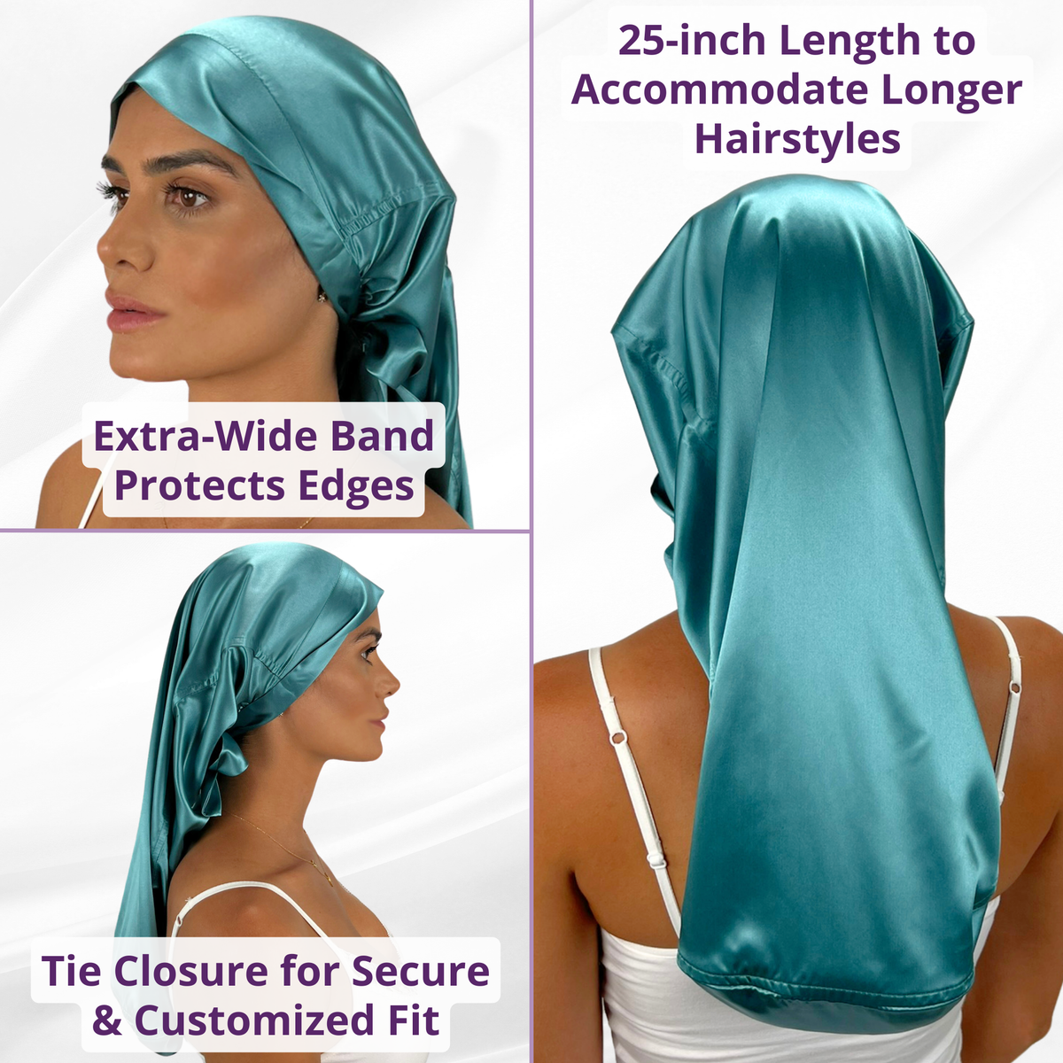 Silk Long Hair Reversible Bonnet - Teal