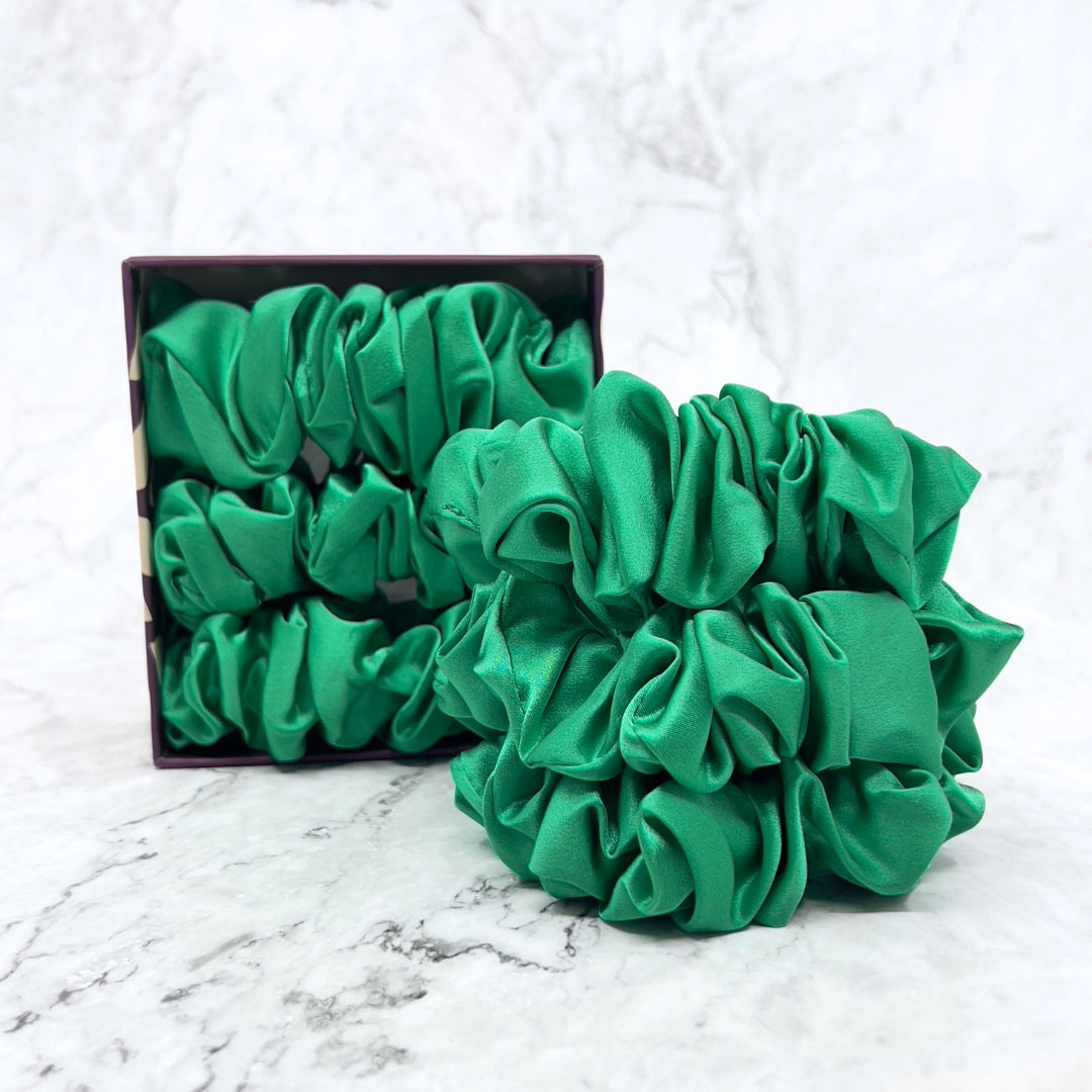 Silk Scrunchies - Emerald Green