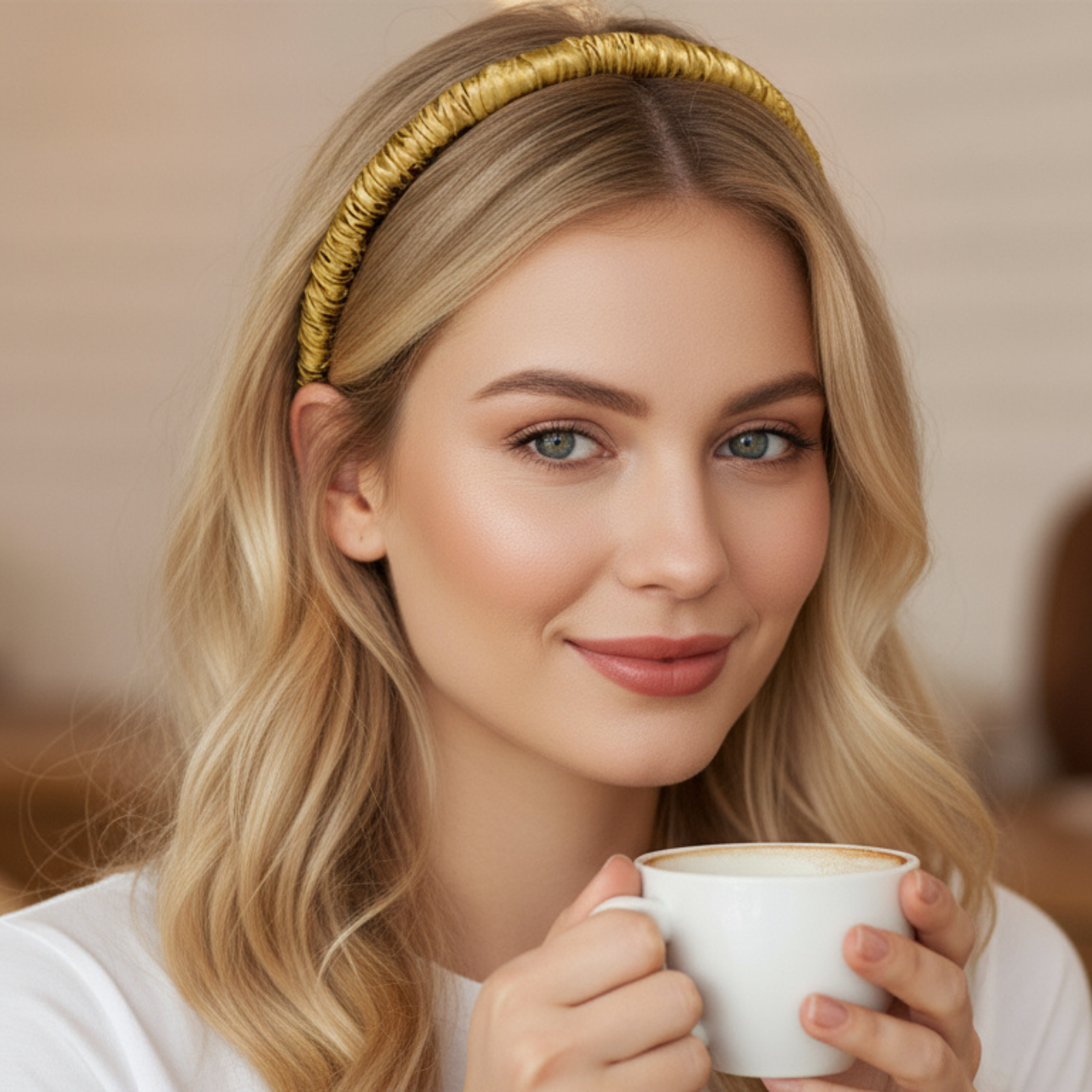 Silk Skinny Scrunched Headband - Gold