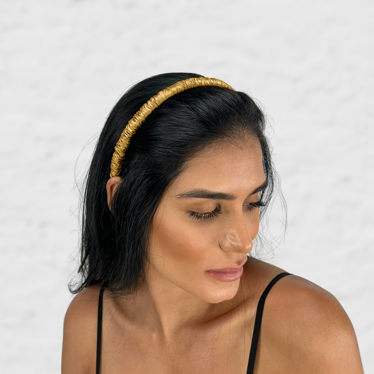 19 Momme Silk Skinny Scrunched Headband - Gold