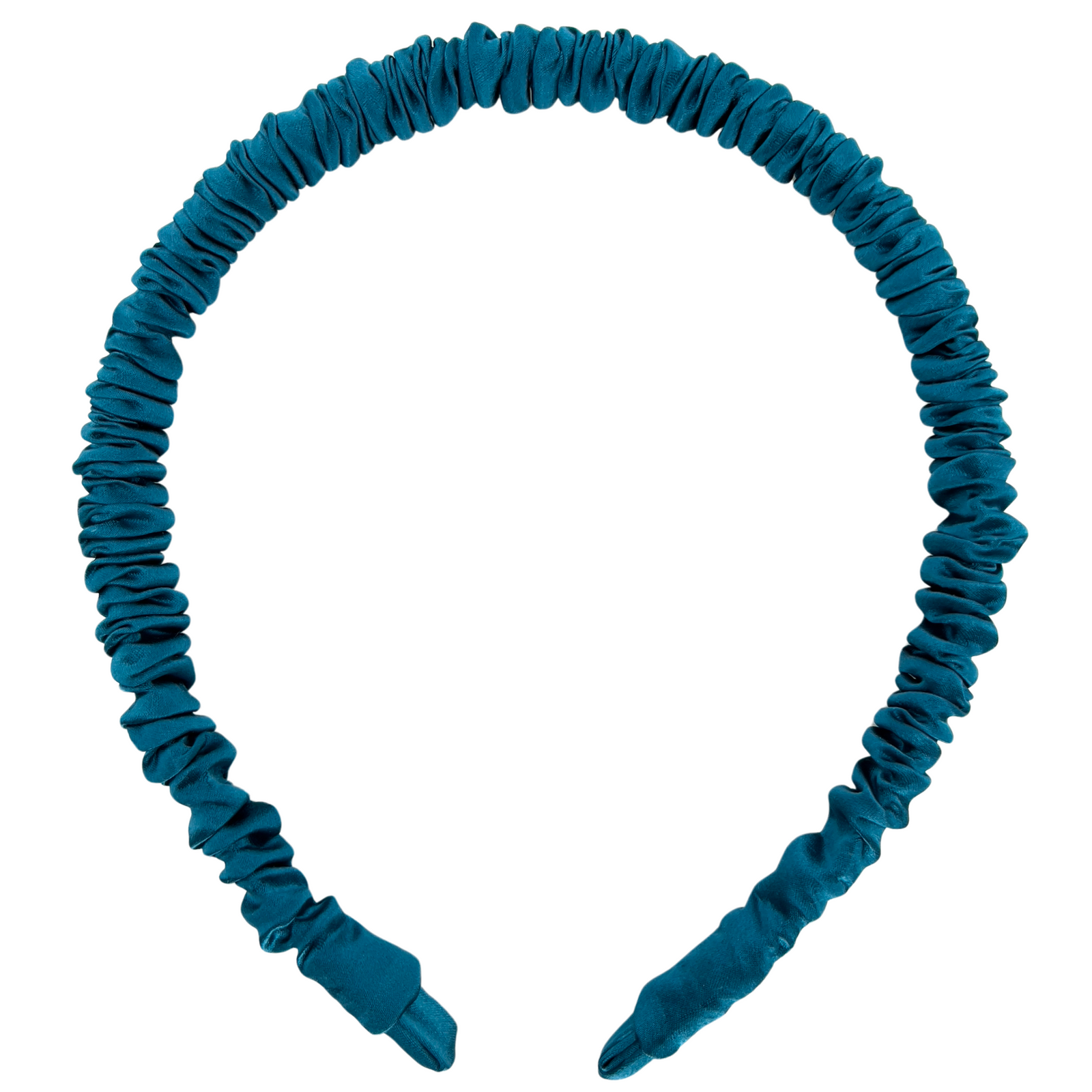 Luxurious 19 Momme silk headbands for women in Marina Blue with a skinny scrunched design 