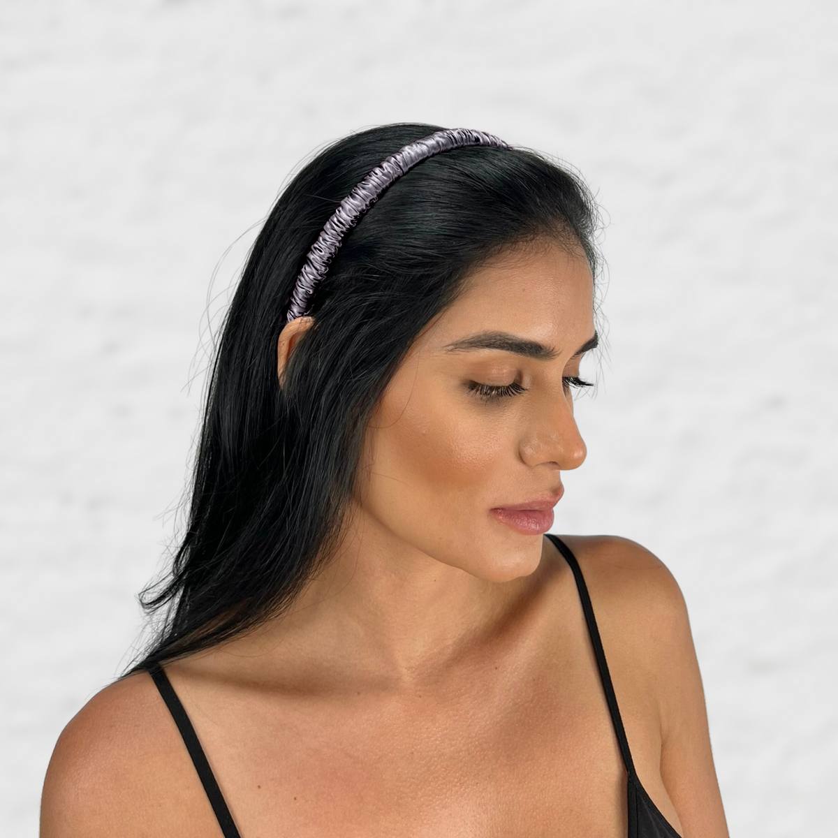 19 Momme Silk Skinny Scrunched Headband - Storm Grey