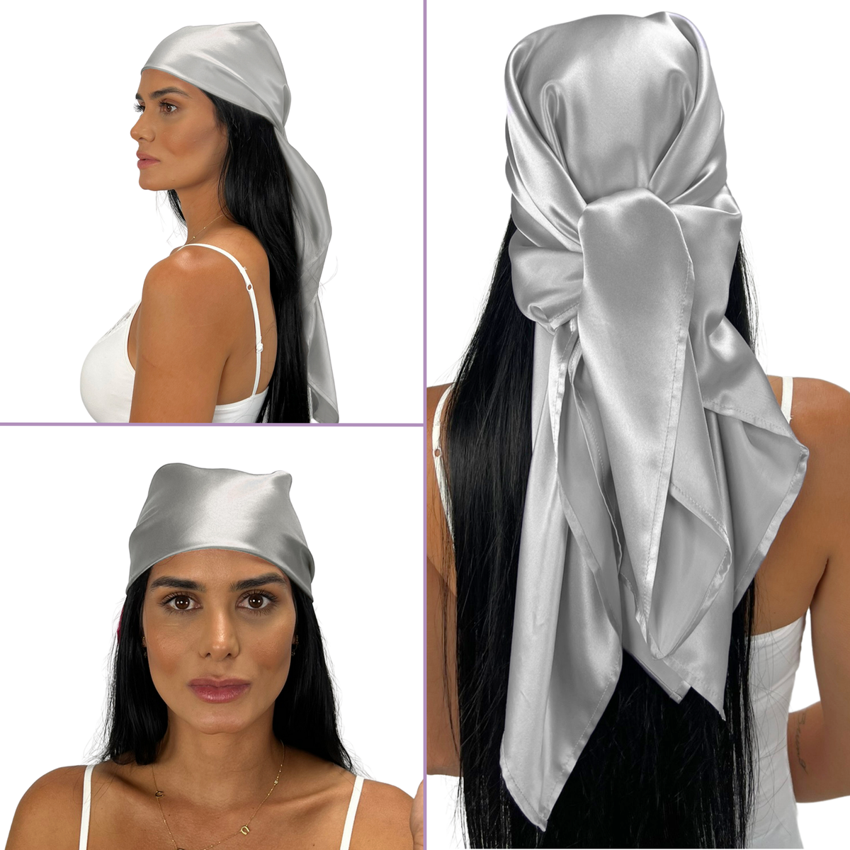 Silk Square Head Scarf - Silver