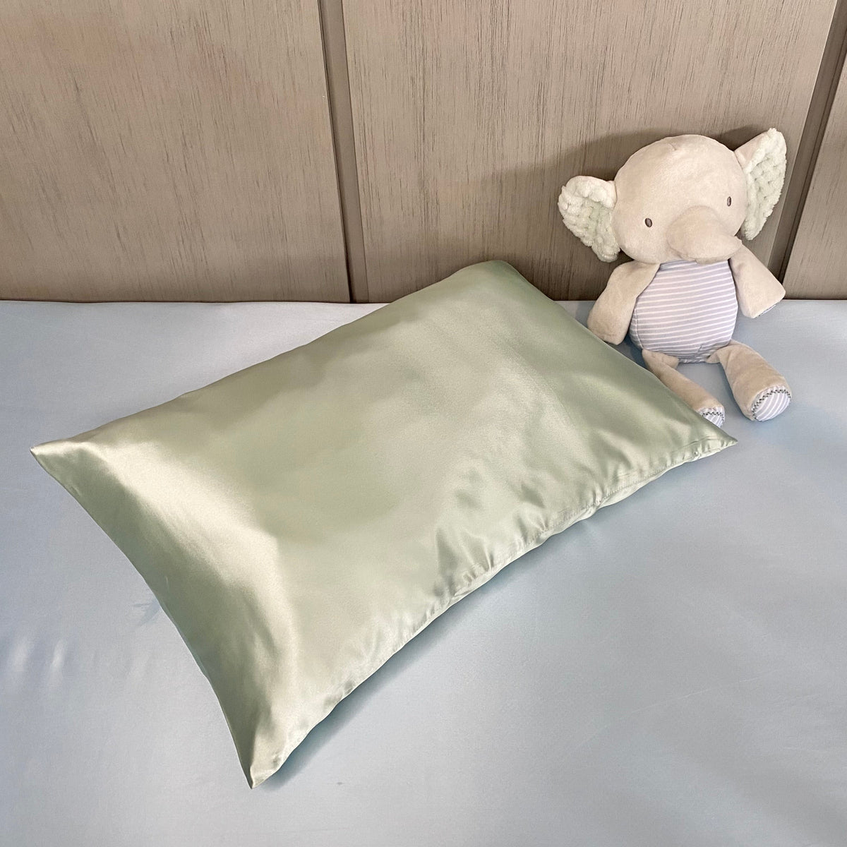 Mulberry Park Silks Pure Silk Toddler Pillowcase Green with Toy