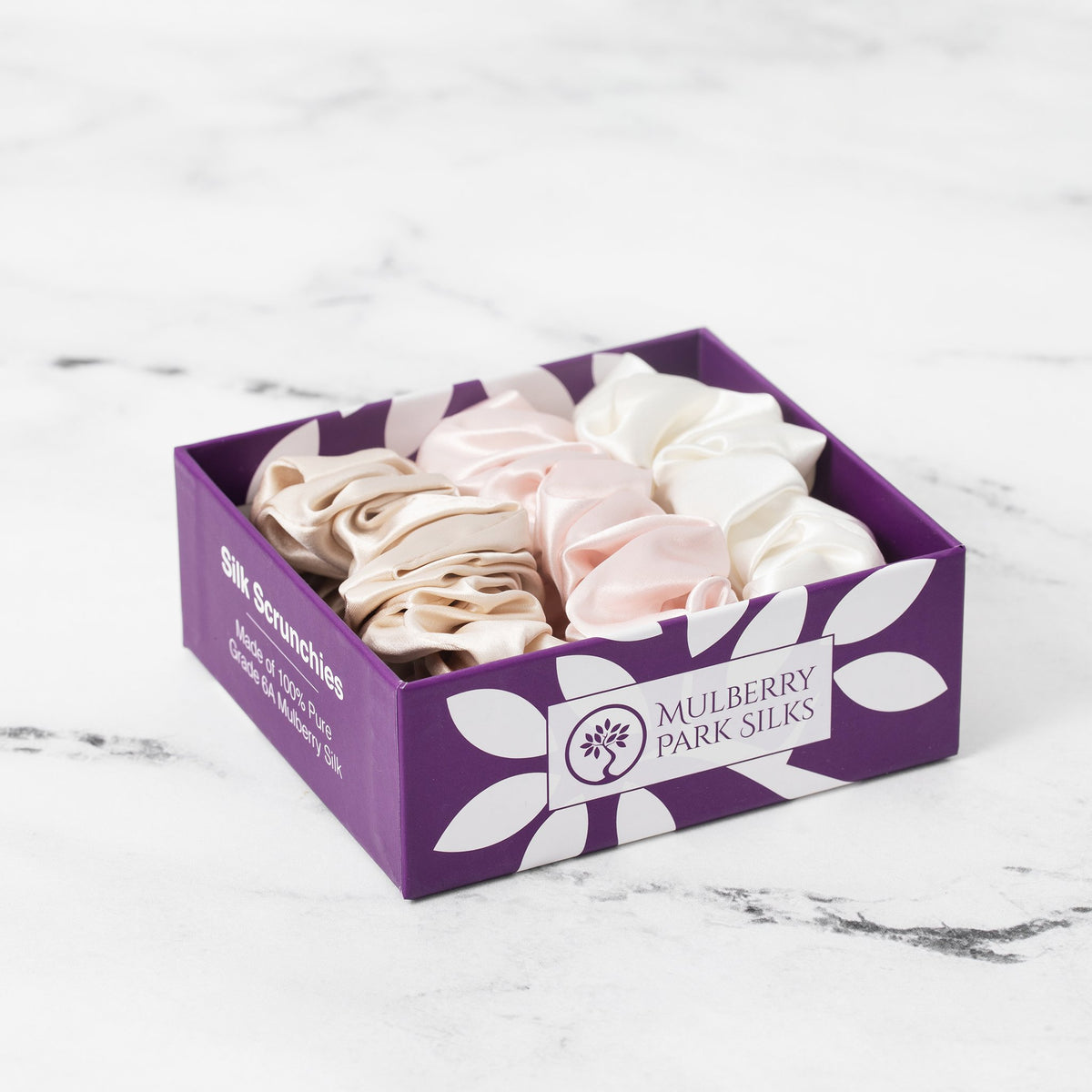 Mulberry Park Silks Scrunchies Ivory Pink Sand Pack in Giftbox