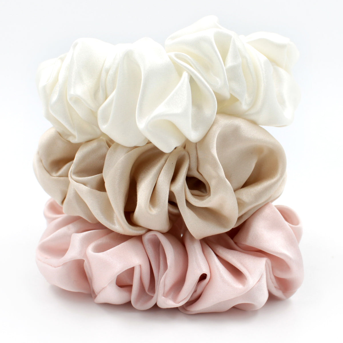 Mulberry Park Silks Scrunchies Ivory Pink Sand Large Stack