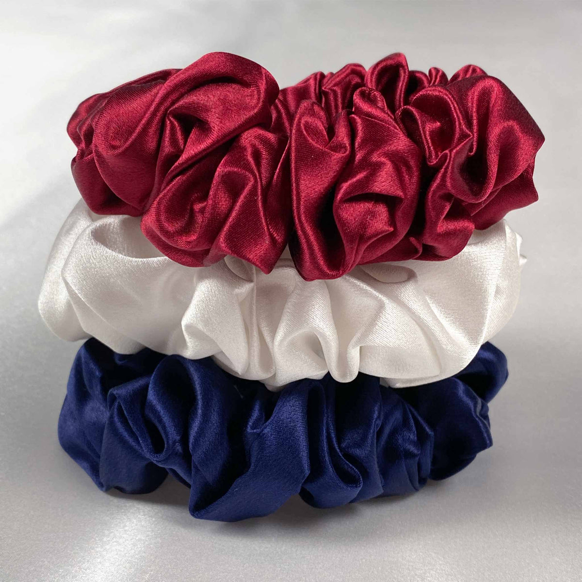 Silk Scrunchies - Ruby, Ivory, Navy