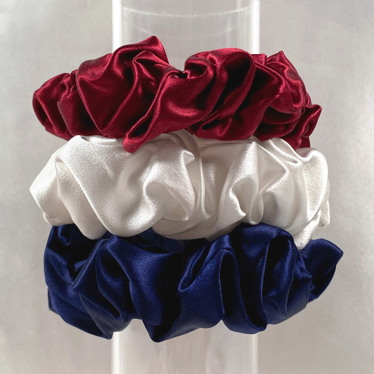 Silk Scrunchies - Ruby, Ivory, Navy