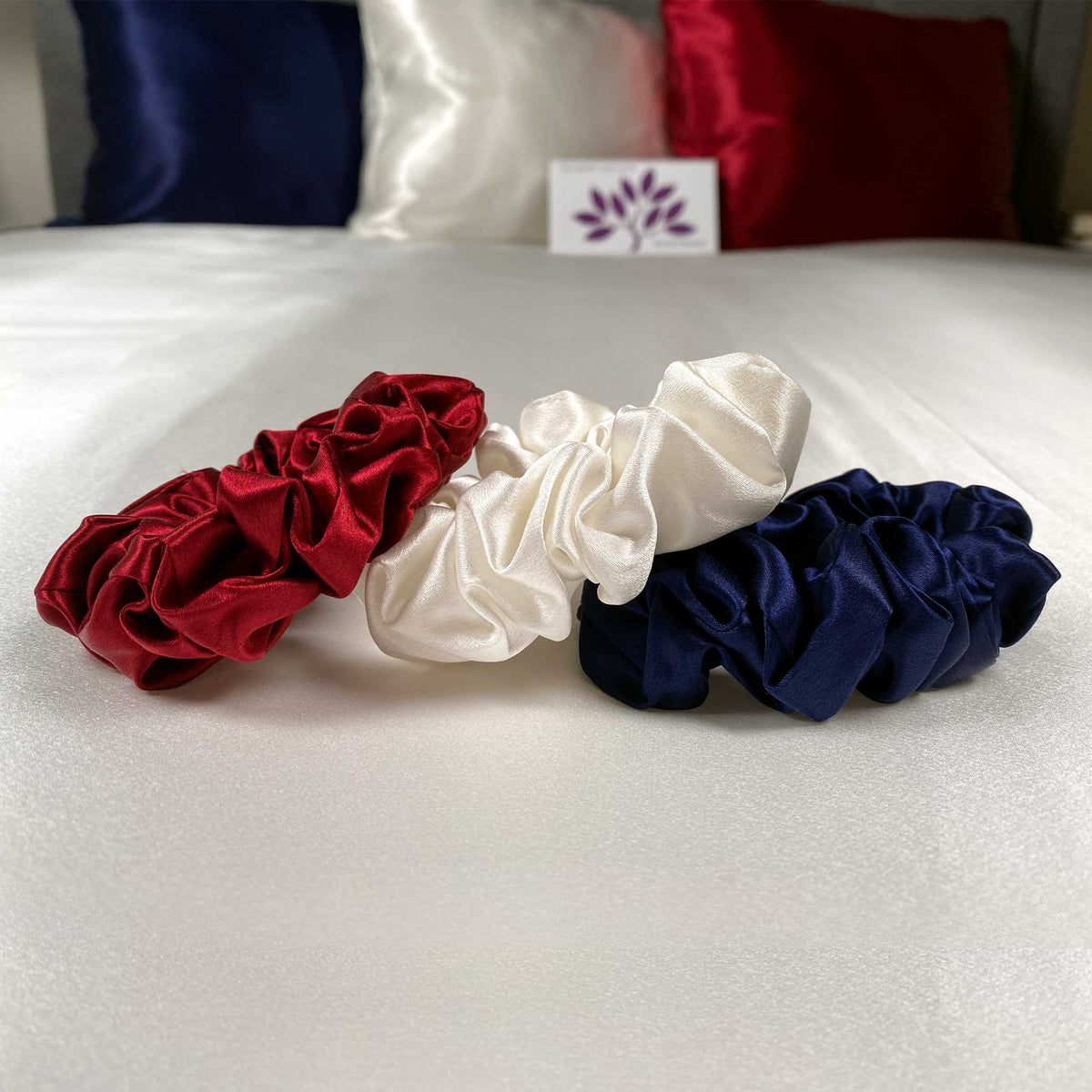 Silk Scrunchies - Ruby, Ivory, Navy