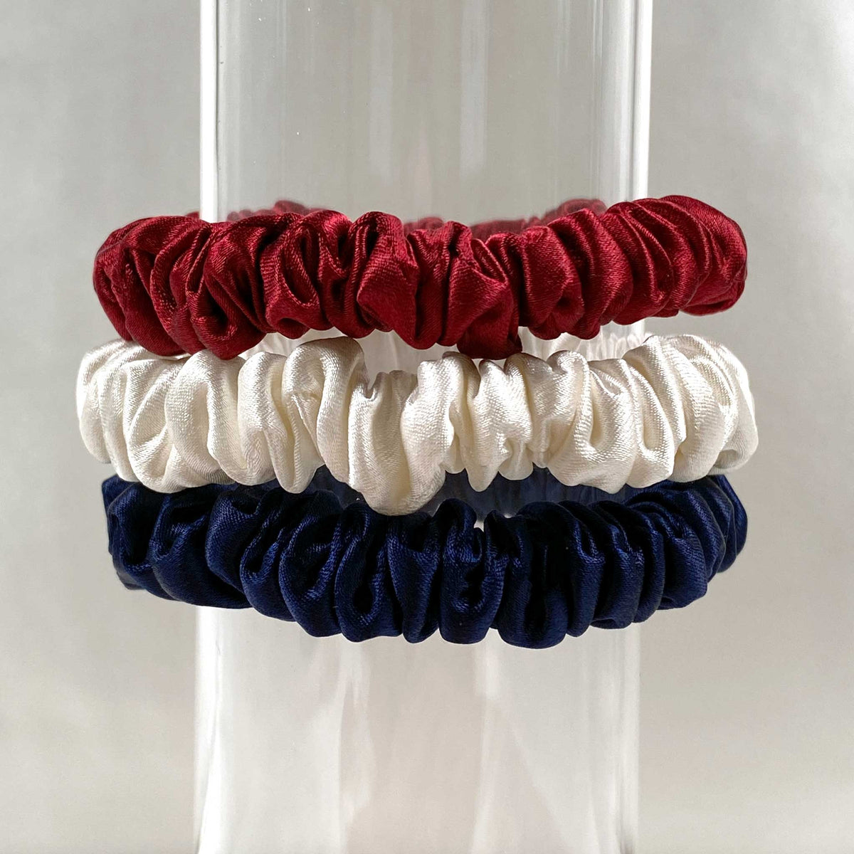 Silk Scrunchies - Ruby, Ivory, Navy