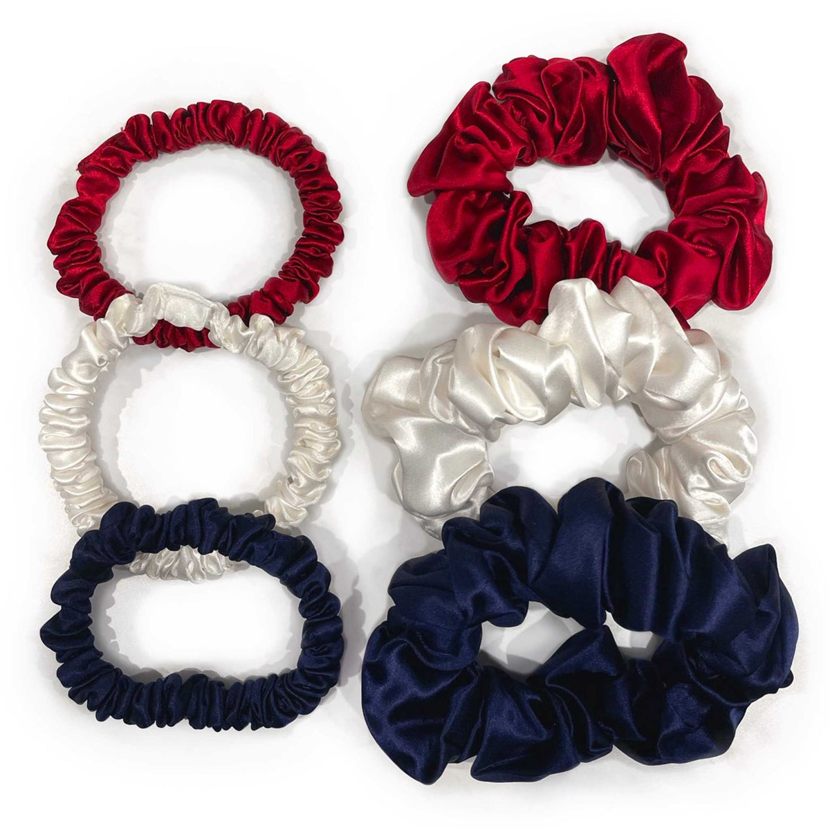 Silk Scrunchies - Ruby, Ivory, Navy